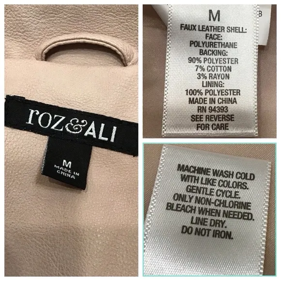 Roz &amp; Ali Womens Faux Leather Moto Jacket Size M Asymmetrical Zip Pink Bomber