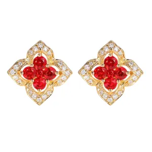 Ruby and Diamond Lucky Clover Stud Earrings
