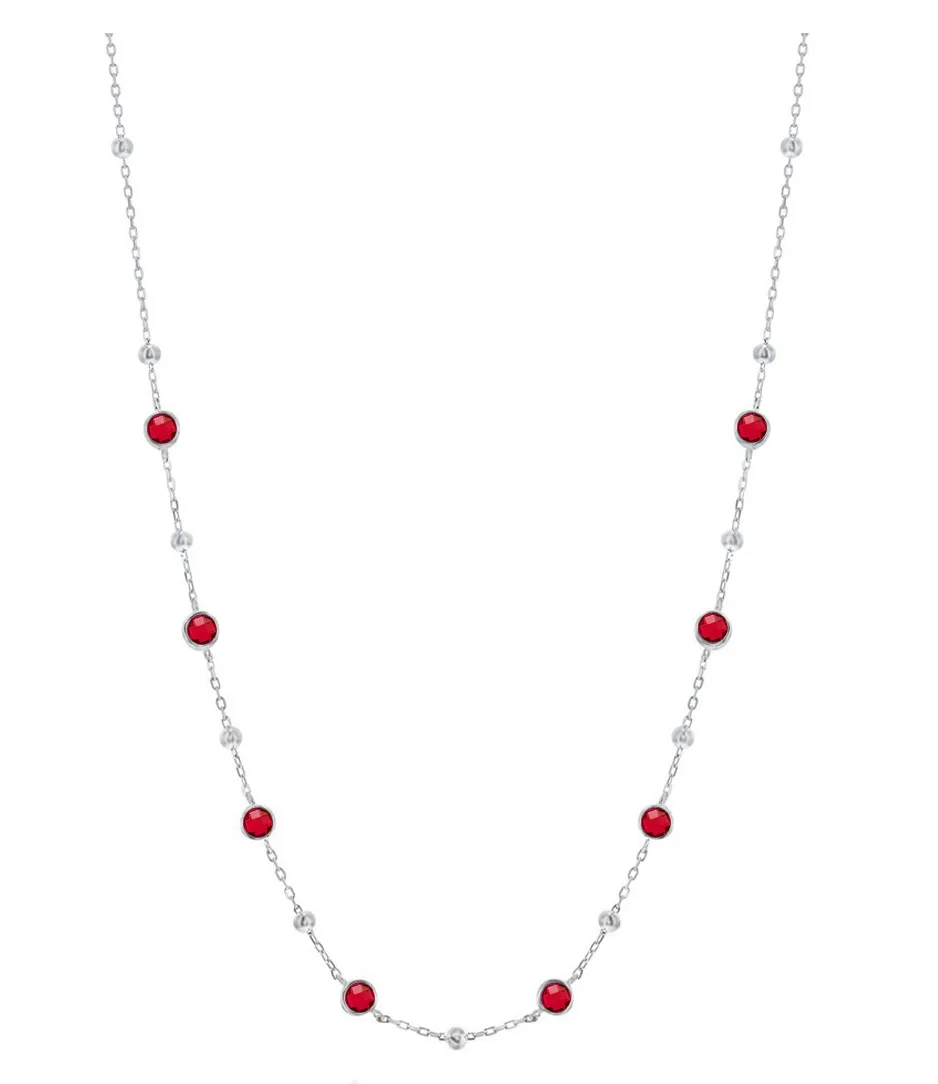 Ruby Bezel Bead Chain Necklace