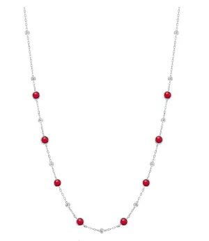 Ruby Bezel Bead Chain Necklace