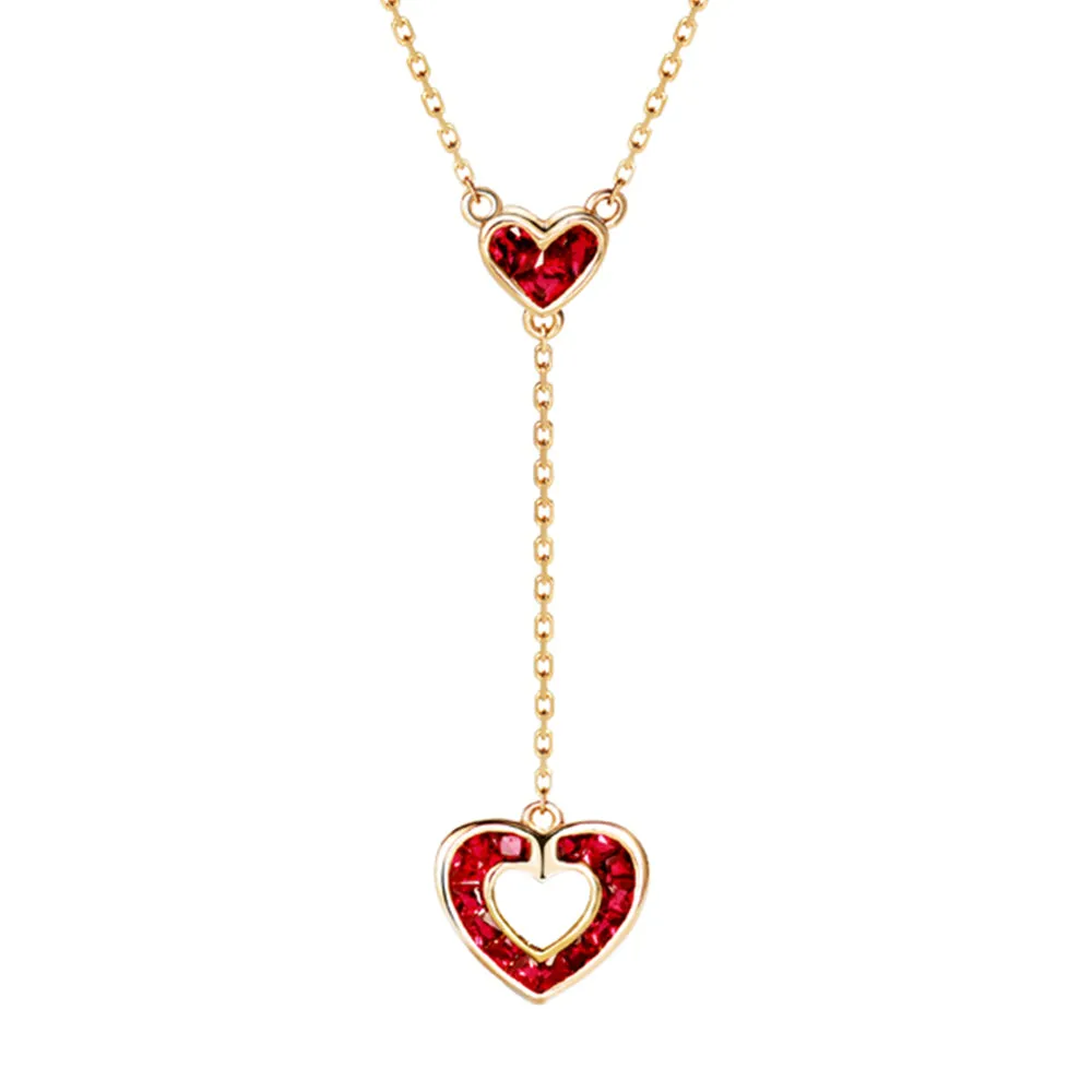 Ruby Heart Pendant Dangle Necklace