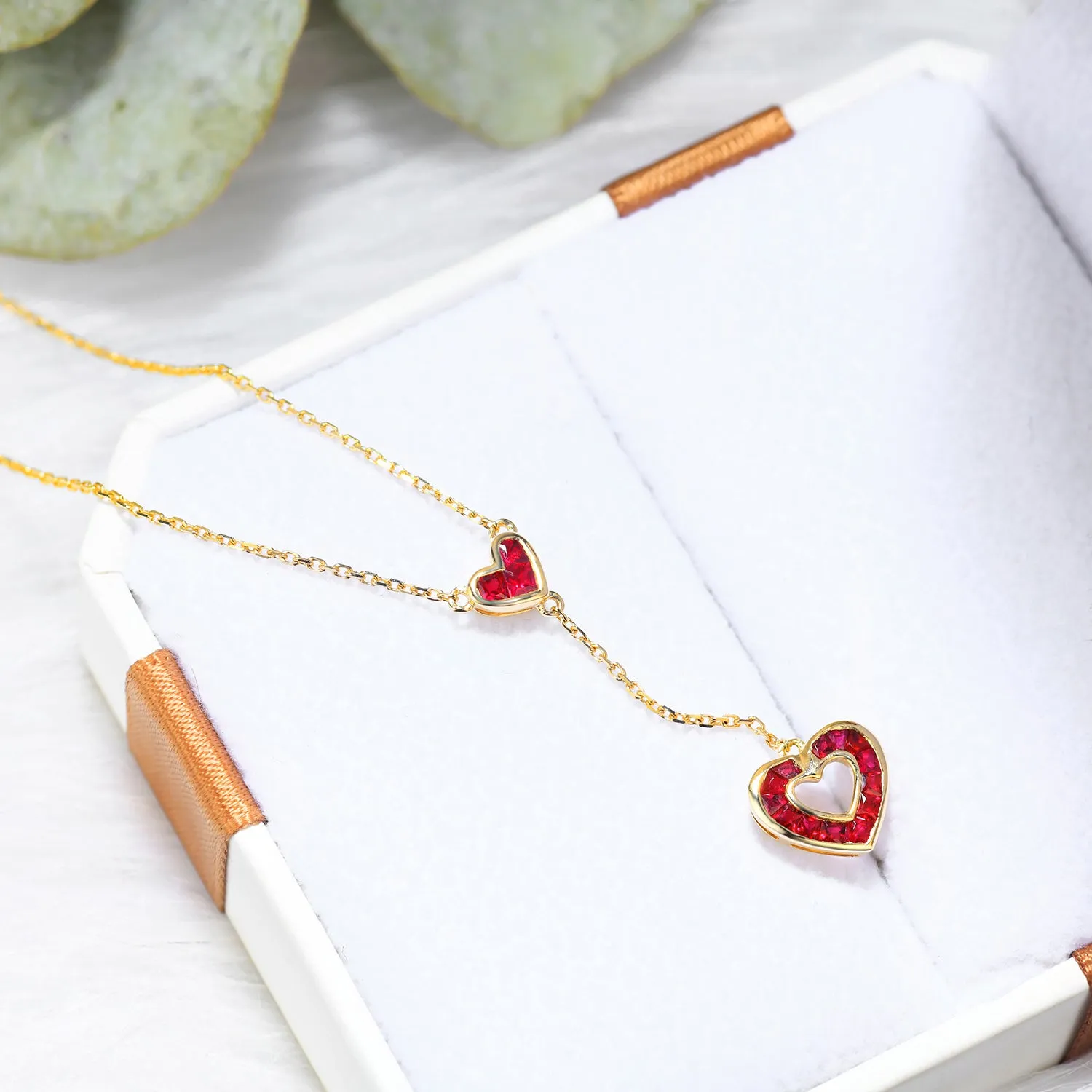 Ruby Heart Pendant Dangle Necklace