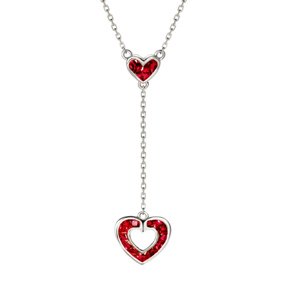 Ruby Heart Pendant Dangle Necklace
