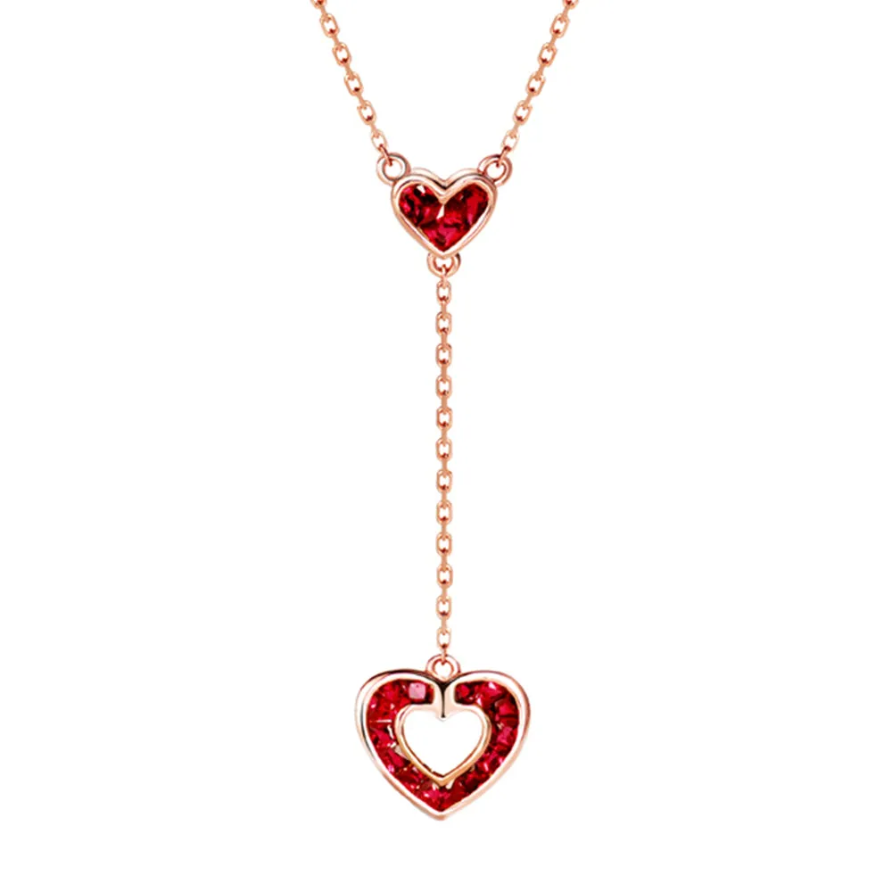 Ruby Heart Pendant Dangle Necklace