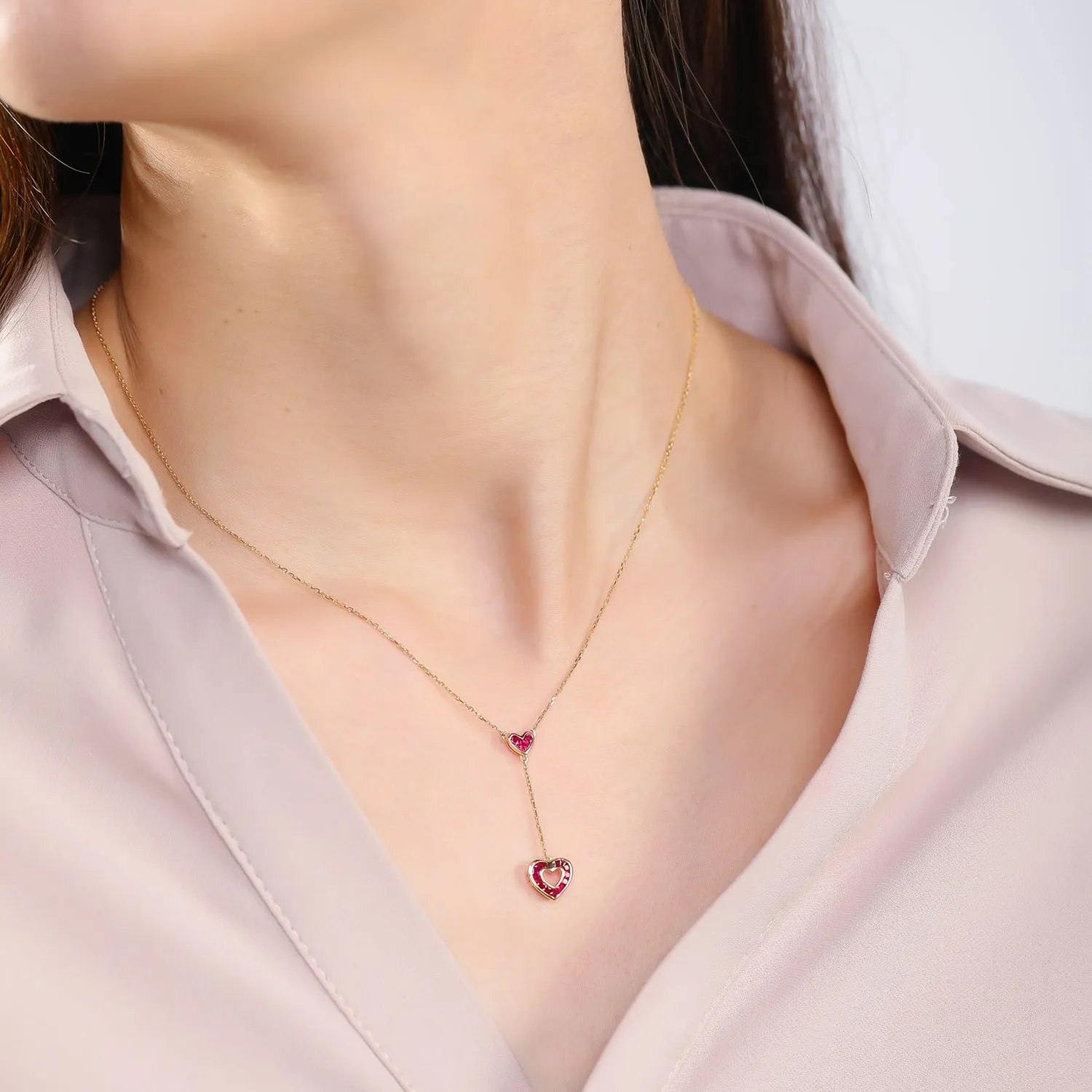 Ruby Heart Pendant Dangle Necklace