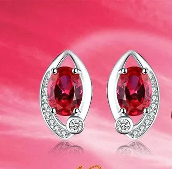 Ruby oval stone earrings