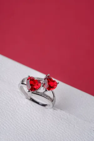 Ruby two Heart Stone Ring