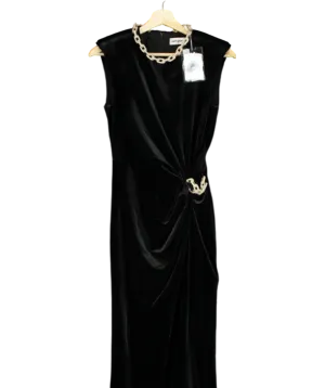Self-Portrait Black Velvet Embellished Chain Maxi Dress UK 8