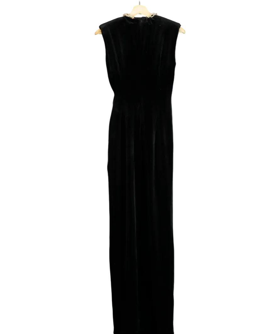 Self-Portrait Black Velvet Embellished Chain Maxi Dress UK 8