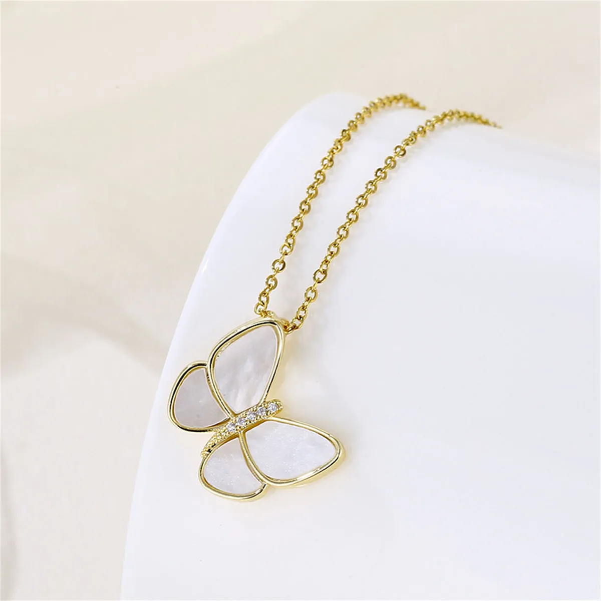 Shell & 18K Gold-Plated Butterfly Pendant Necklace