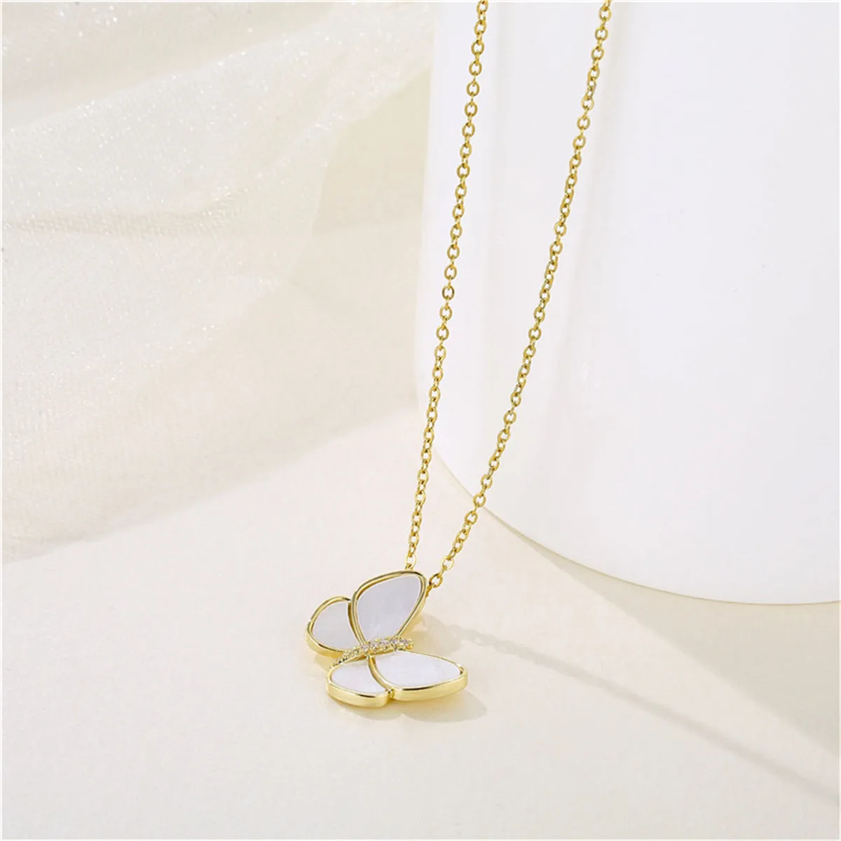 Shell & 18K Gold-Plated Butterfly Pendant Necklace