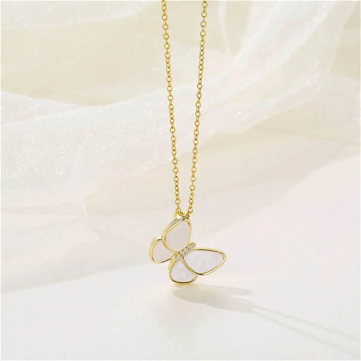 Shell & 18K Gold-Plated Butterfly Pendant Necklace