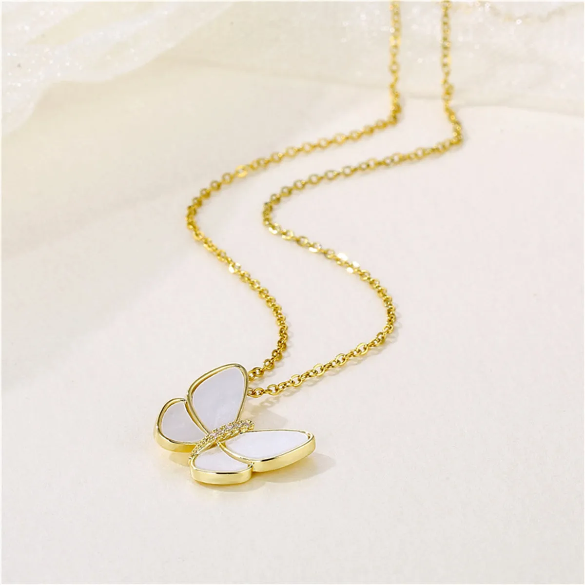 Shell & 18K Gold-Plated Butterfly Pendant Necklace