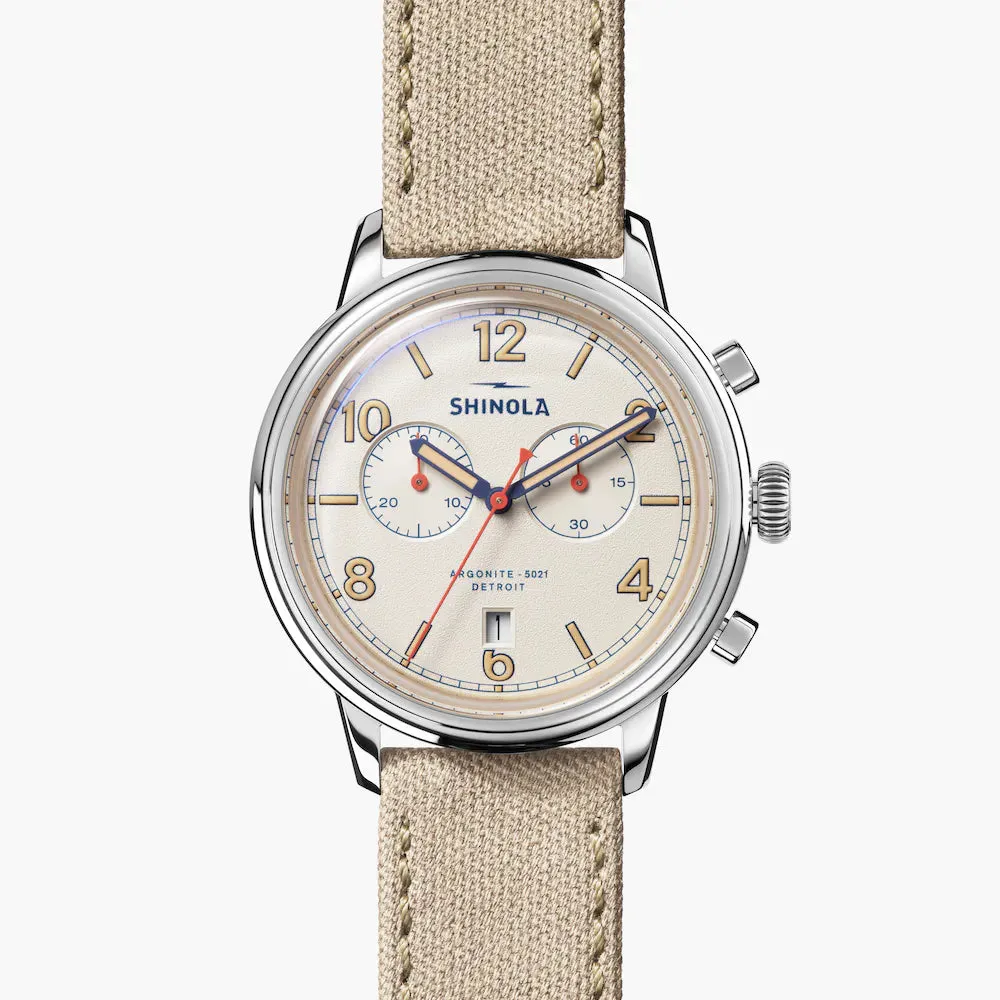 Shinola, The Traveler 42mm Cream Dial Dune Canvas Strap