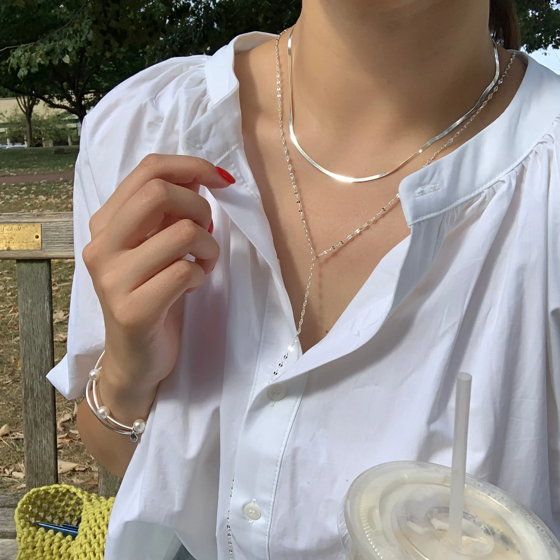 [Silver 925] Snake Chain Necklace   Rollo Chain Y Necklace