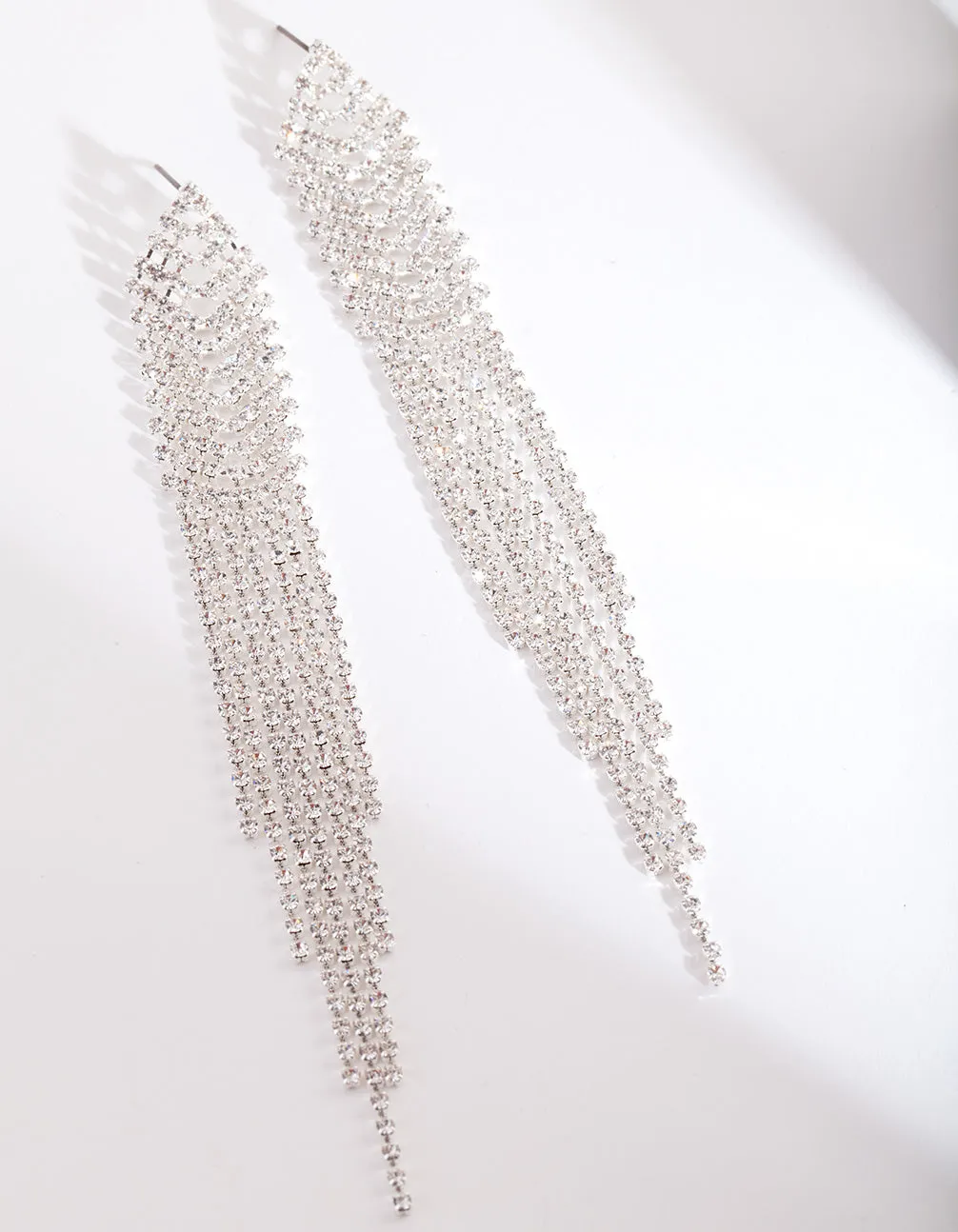 Silver Diamante Long Earrings