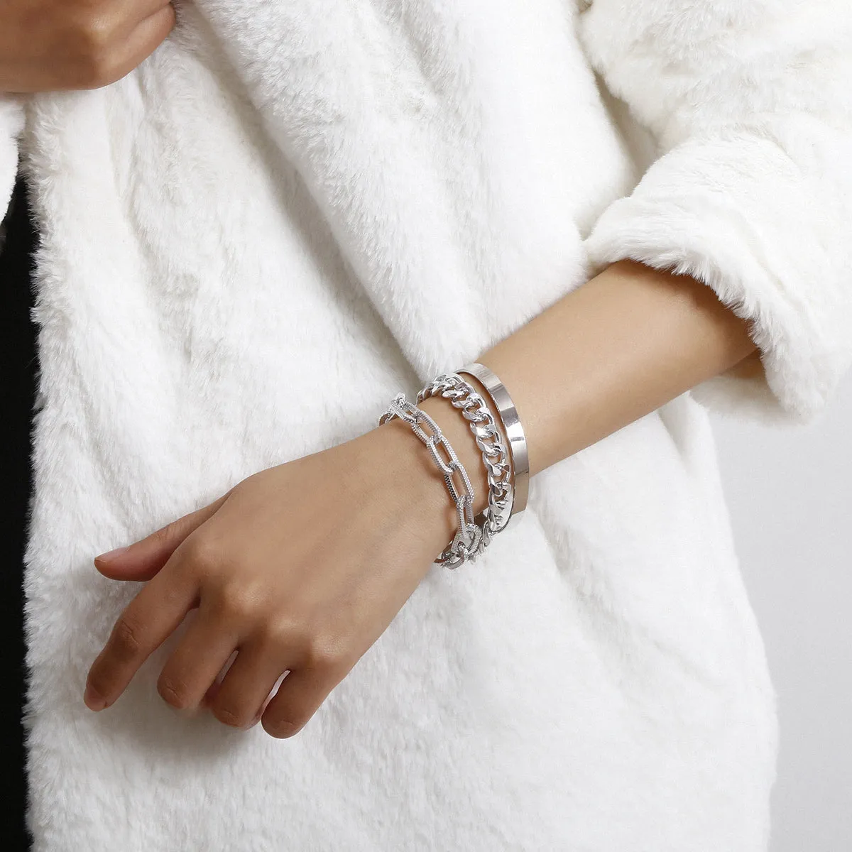 Silver-Plated Chain Link Bracelet Set