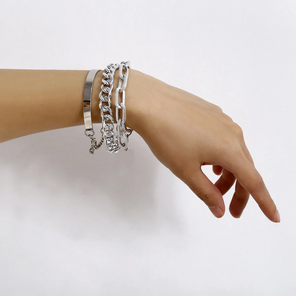Silver-Plated Chain Link Bracelet Set