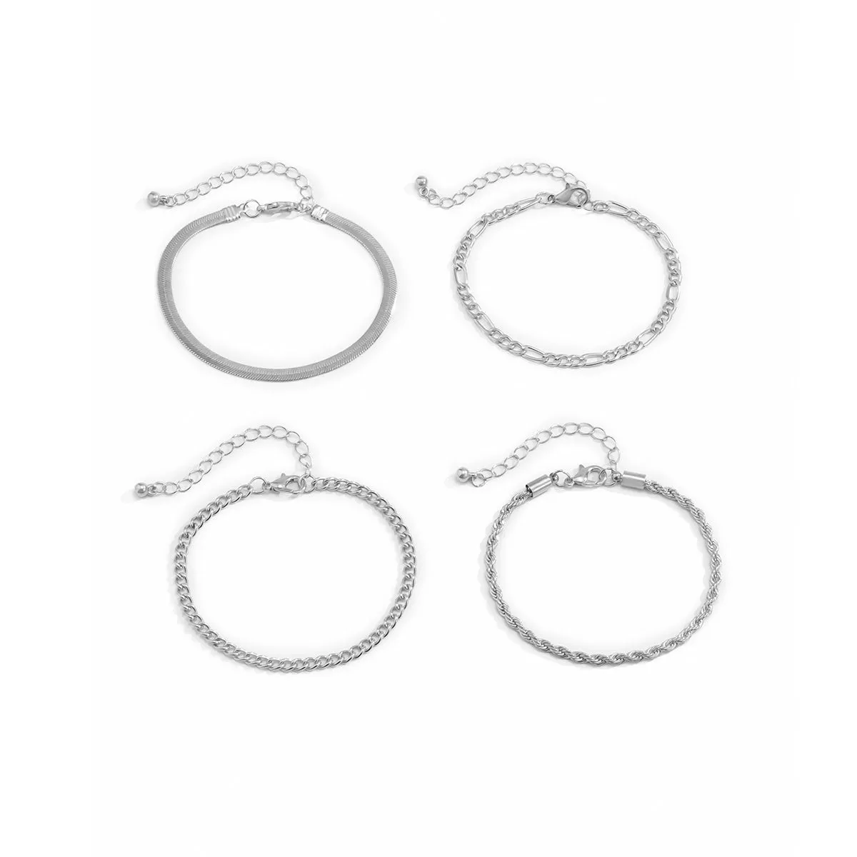 Silver-Plated Figaro Chain Bracelet Set