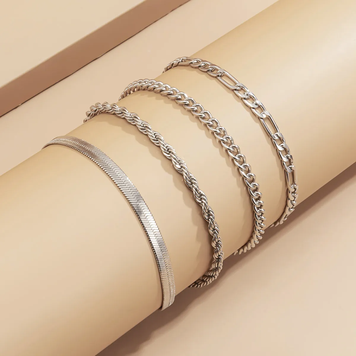 Silver-Plated Figaro Chain Bracelet Set