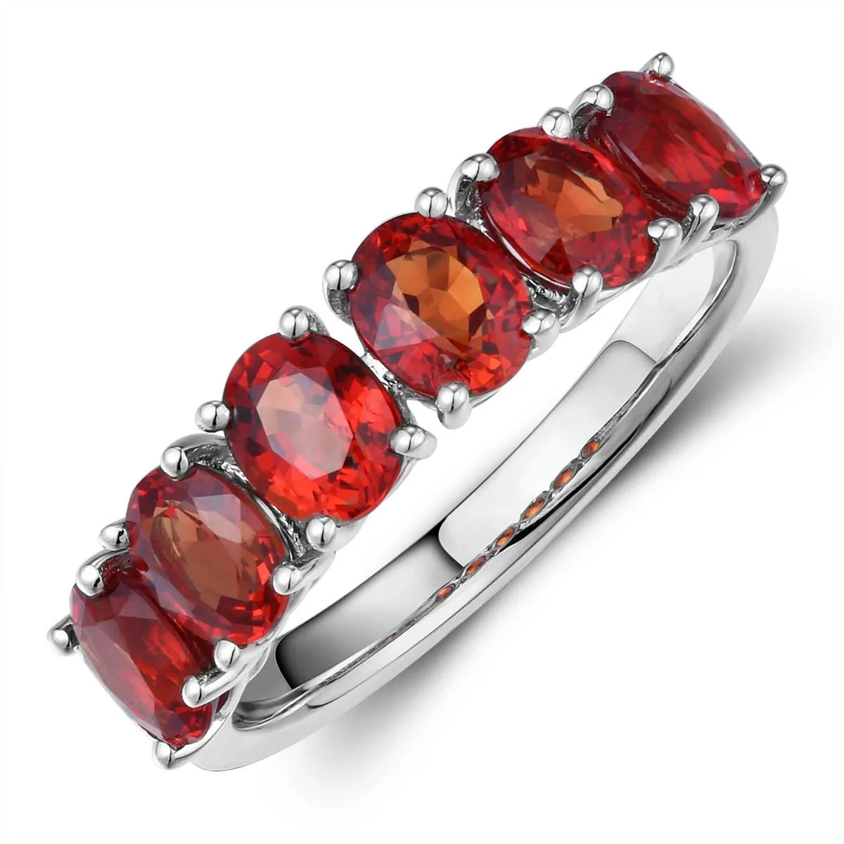 Six Orange Sapphire Oval Cut Ring 2.65ct tw