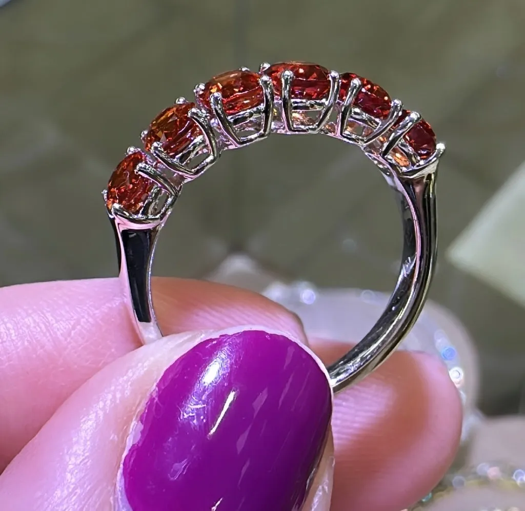 Six Orange Sapphire Oval Cut Ring 2.65ct tw
