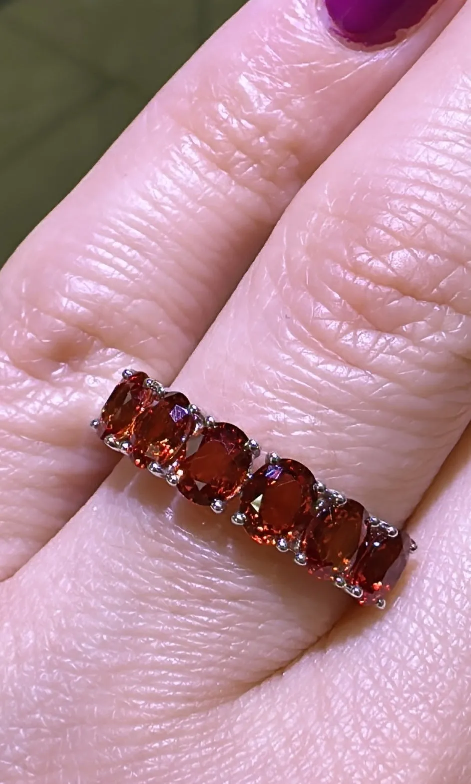 Six Orange Sapphire Oval Cut Ring 2.65ct tw