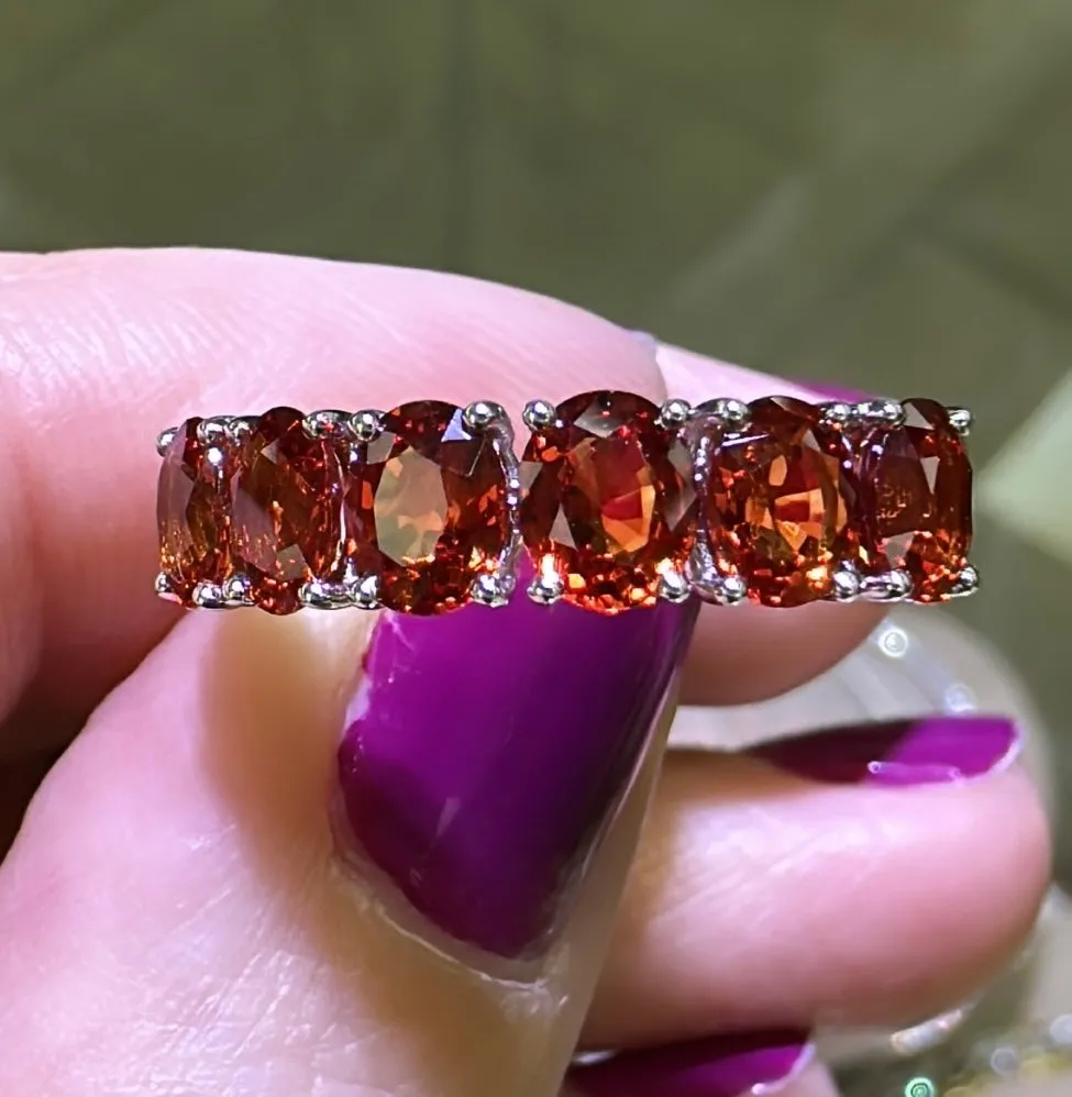 Six Orange Sapphire Oval Cut Ring 2.65ct tw
