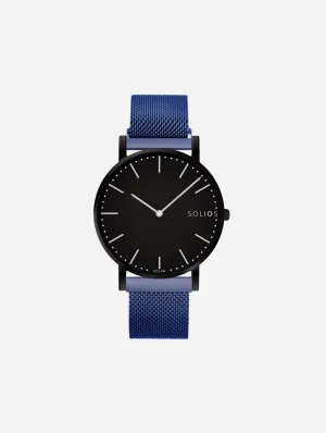 Solar Watch with Black Dial  | Blue Mesh Strap