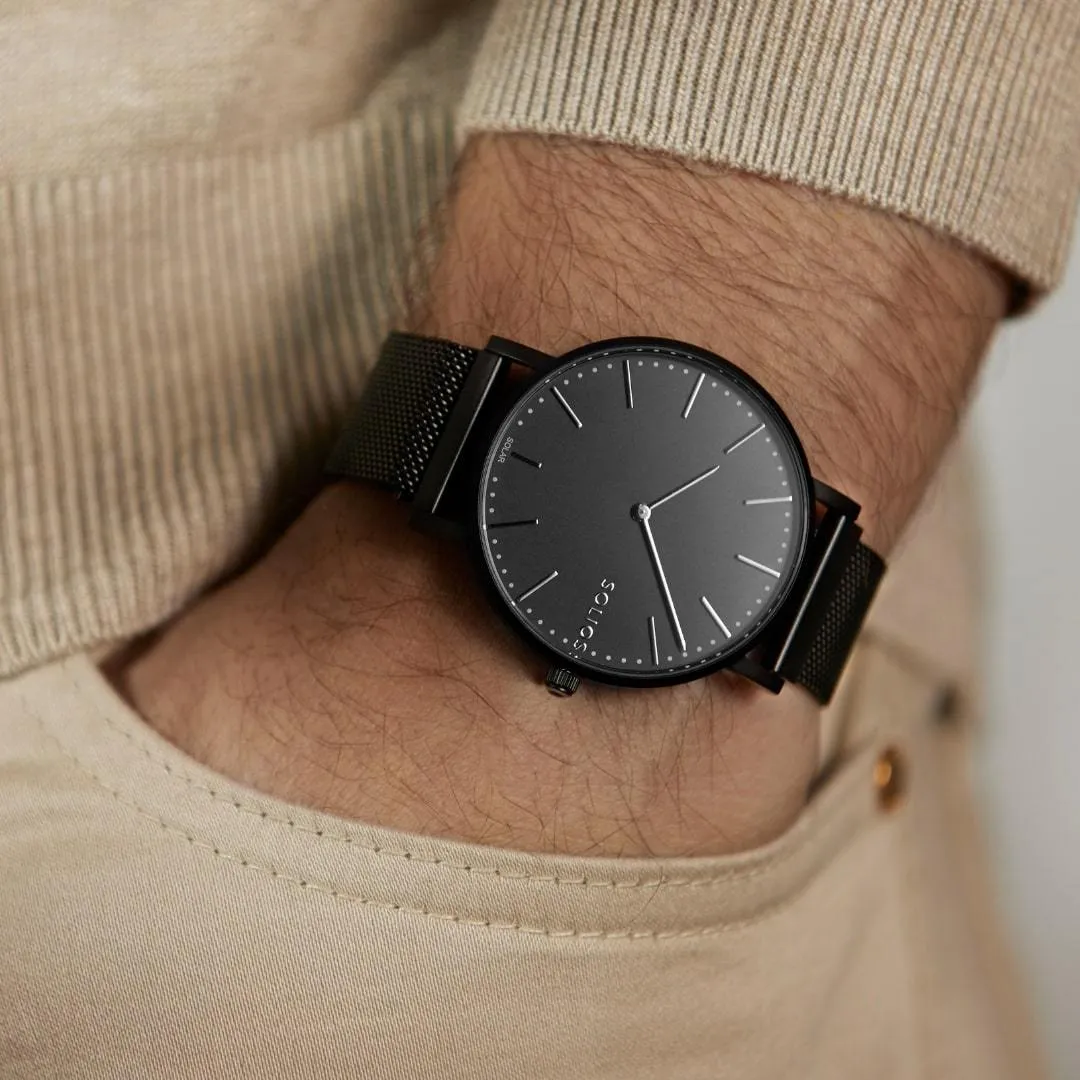 Solar Watch with Black Dial  | Blue Mesh Strap