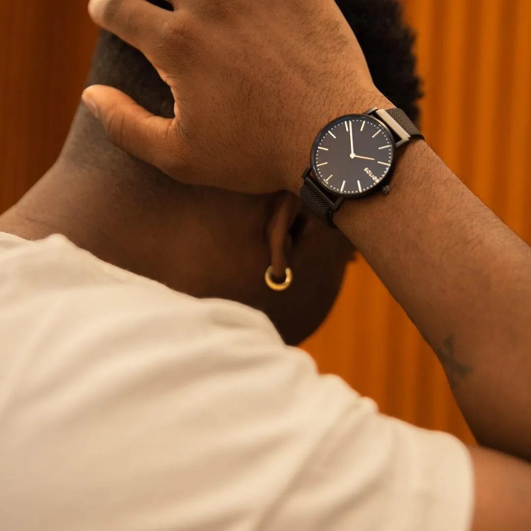 Solar Watch with Black Dial  | Blue Mesh Strap