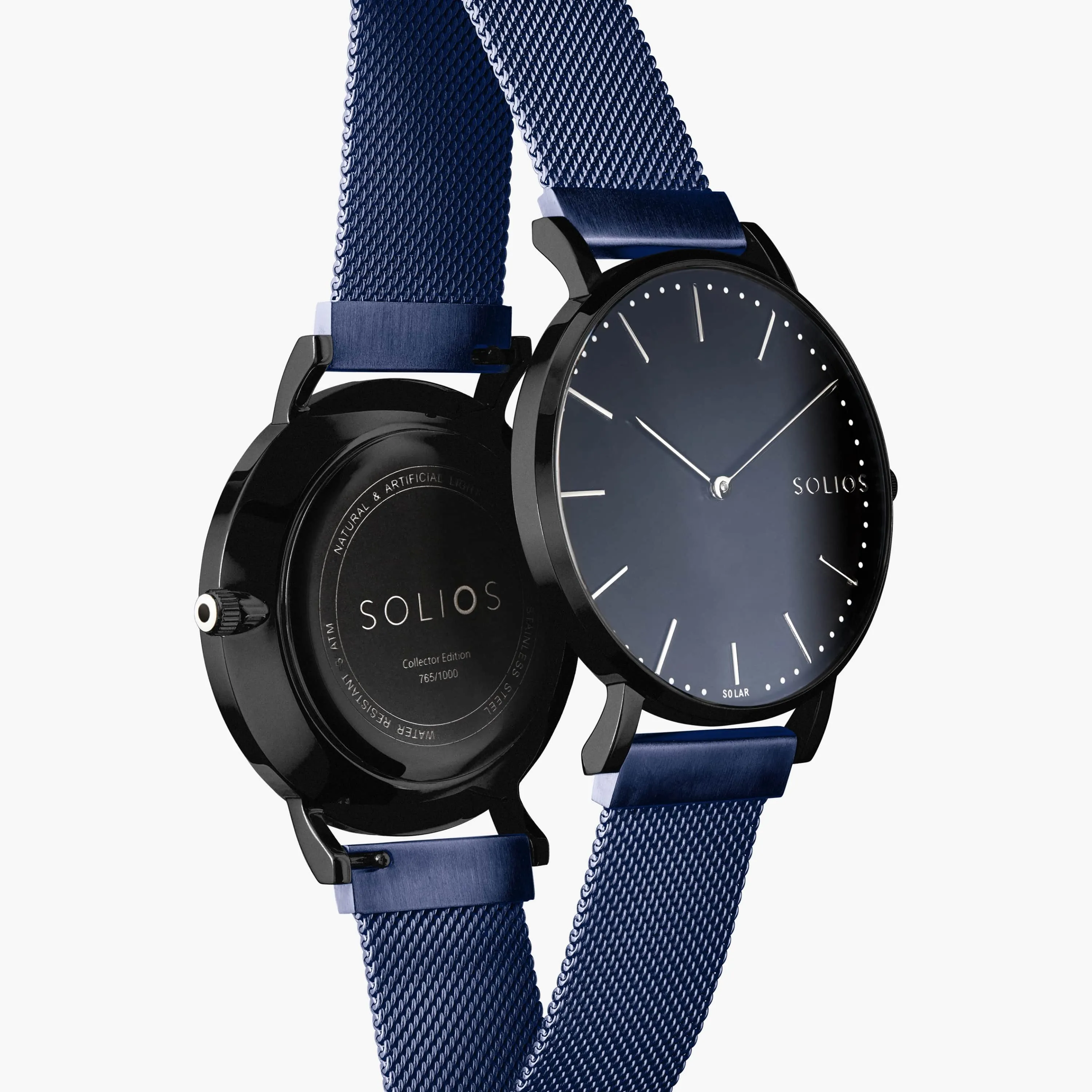 Solar Watch with Black Dial  | Blue Mesh Strap