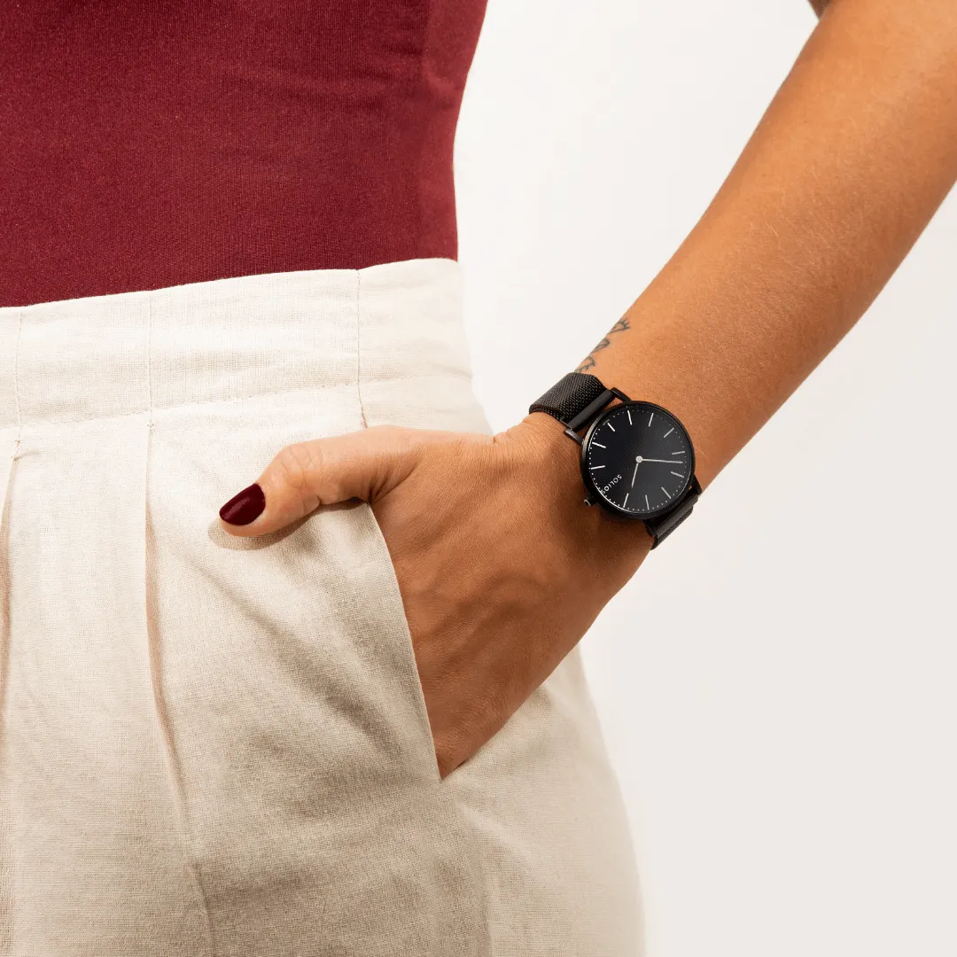 Solar Watch with Black Dial  | Blue Mesh Strap
