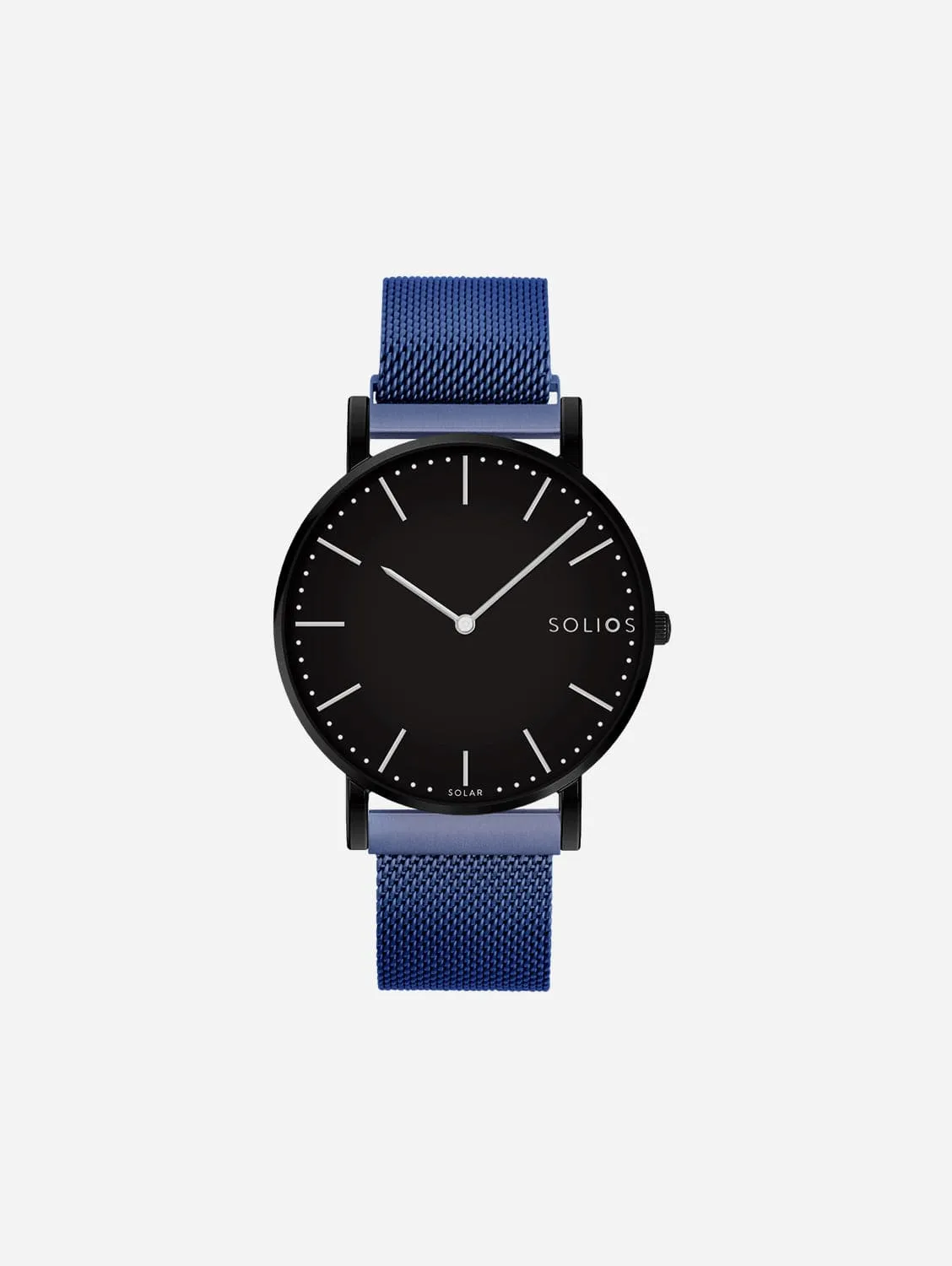 Solar Watch with Black Dial  | Blue Mesh Strap