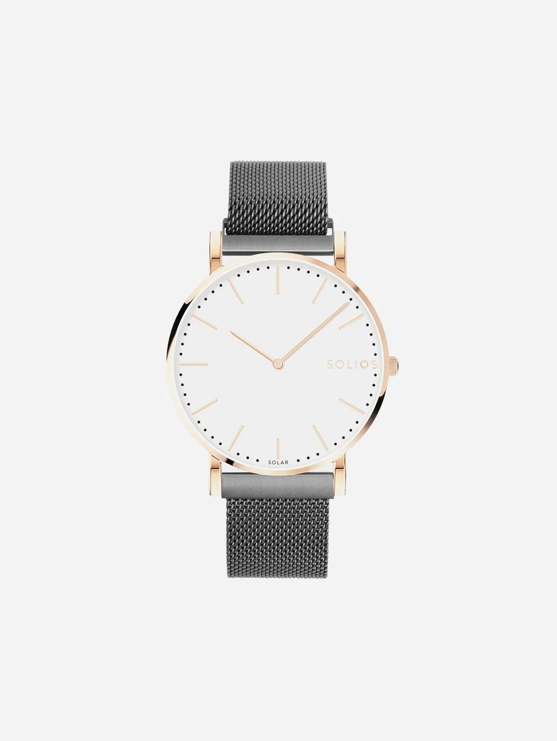 Solar Watch with White & Rose Gold Dial | Grey Mesh Strap