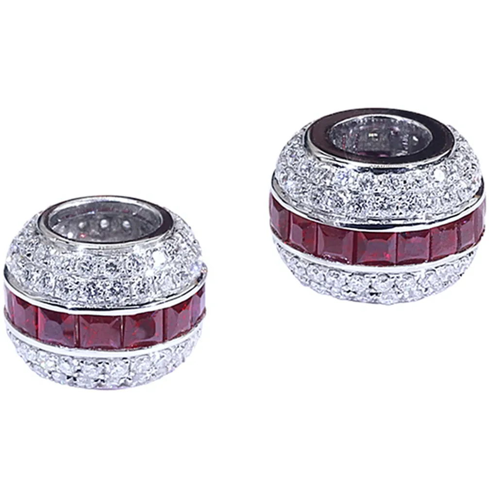 Solid 18k Gold Diamond and Ruby Pave Spacer Bead