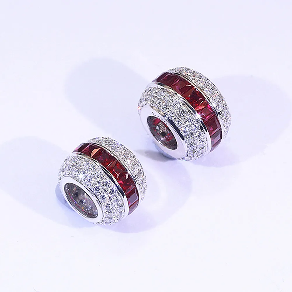 Solid 18k Gold Diamond and Ruby Pave Spacer Bead