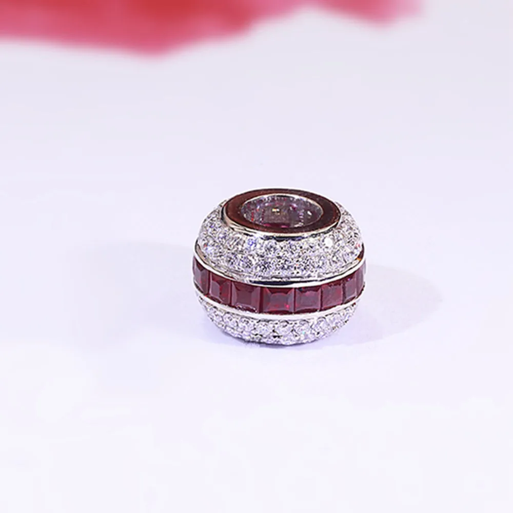 Solid 18k Gold Diamond and Ruby Pave Spacer Bead