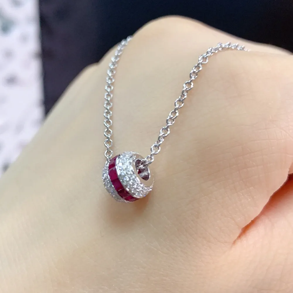 Solid 18k Gold Diamond and Ruby Pave Spacer Bead