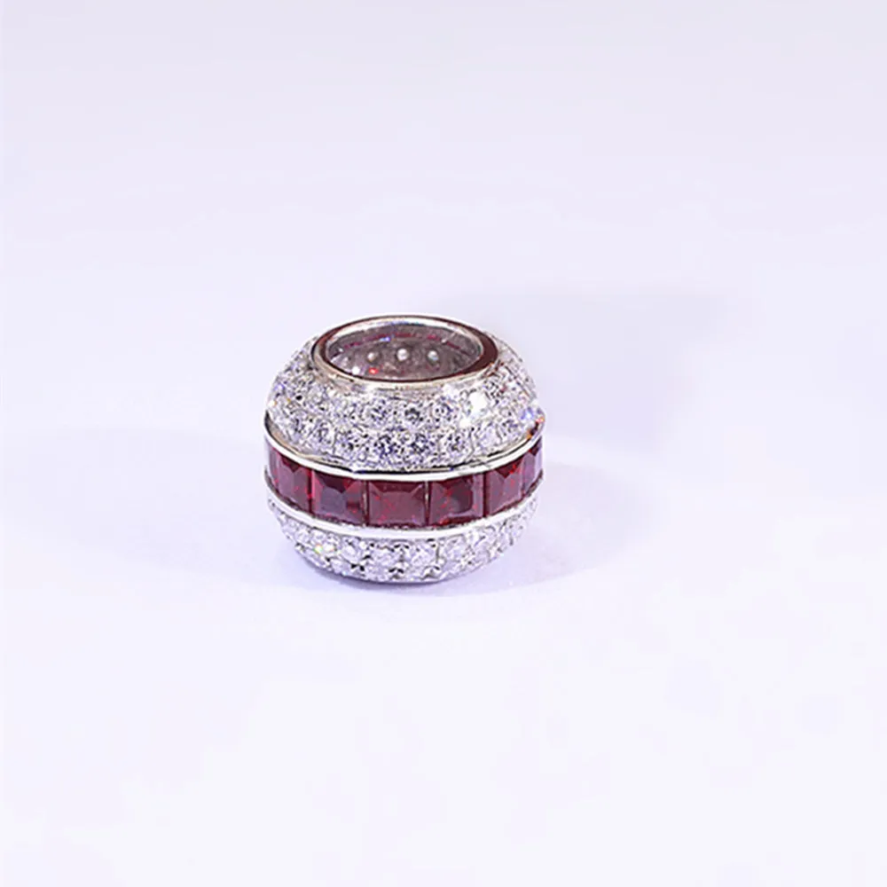 Solid 18k Gold Diamond and Ruby Pave Spacer Bead