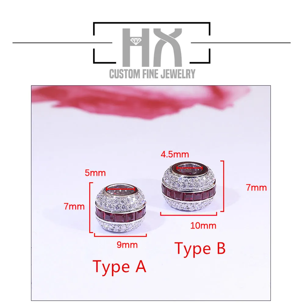 Solid 18k Gold Diamond and Ruby Pave Spacer Bead