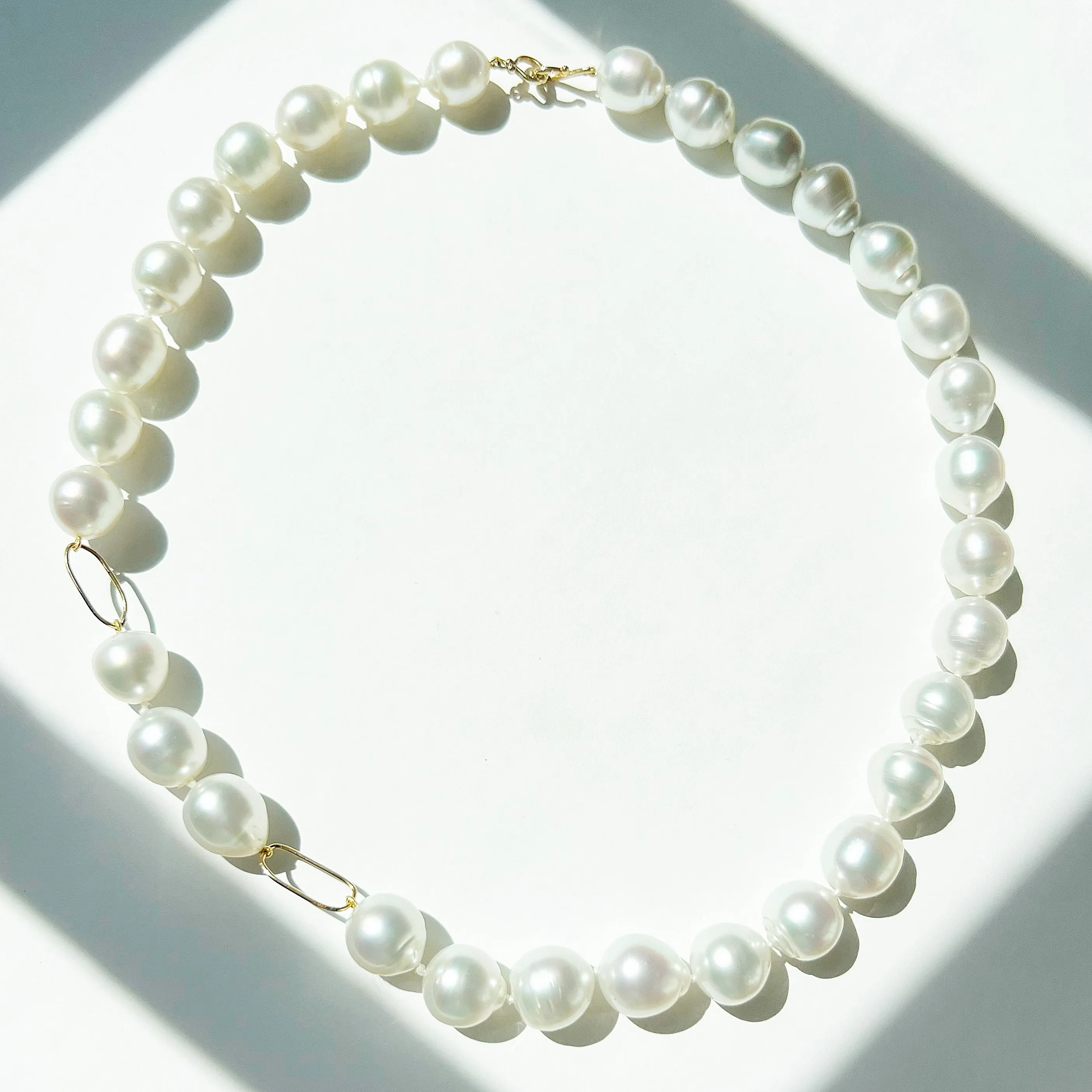 South Sea Baroque Pearl Necklace with Gold living Links