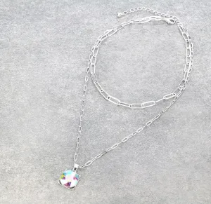 Square Set Rhinestone Pendant Layered Necklace