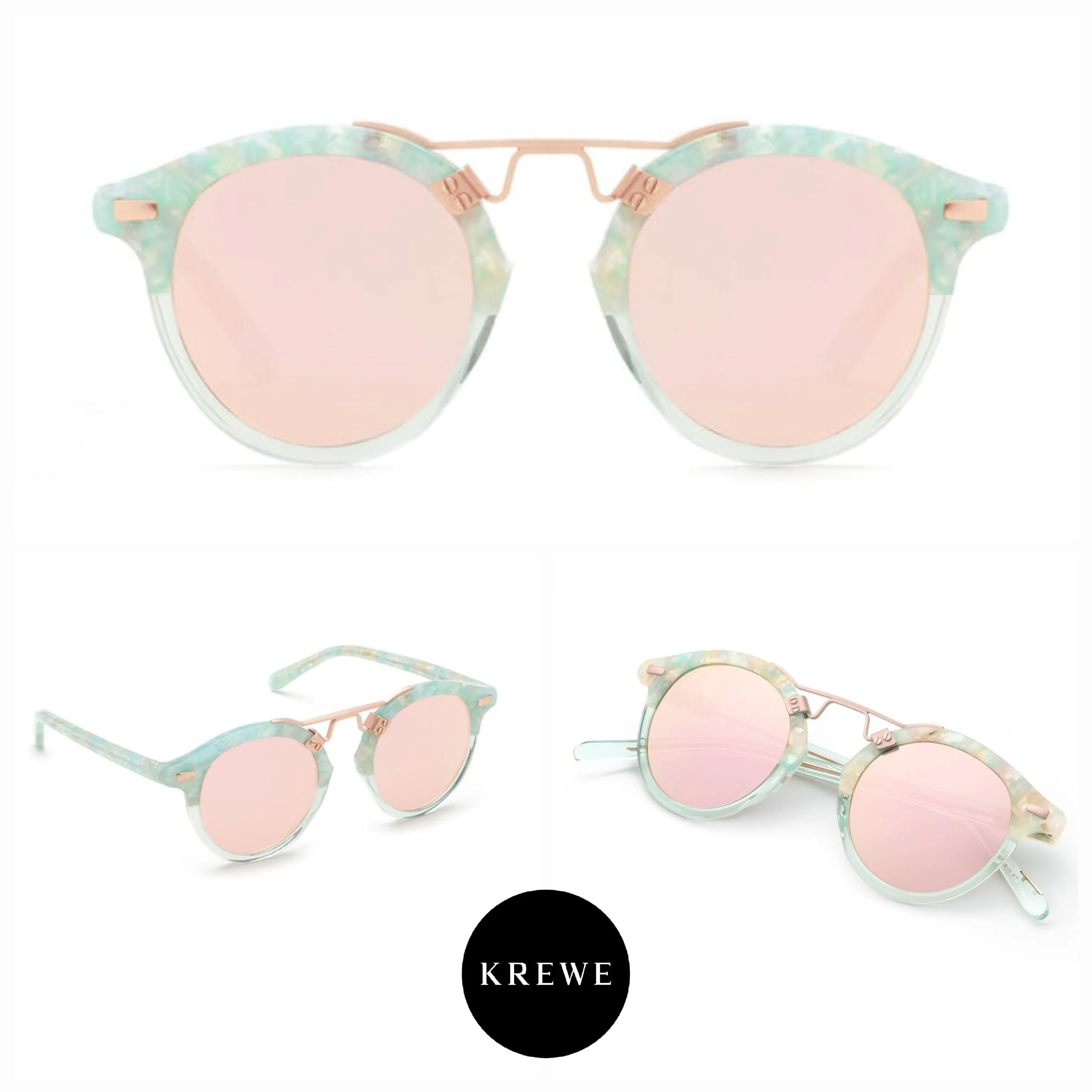 ST. LOUIS Seaglass to Marine Mirrored Rose Gold Lens Turquoise Eyewear Pilot Frame Women's Sunglasses