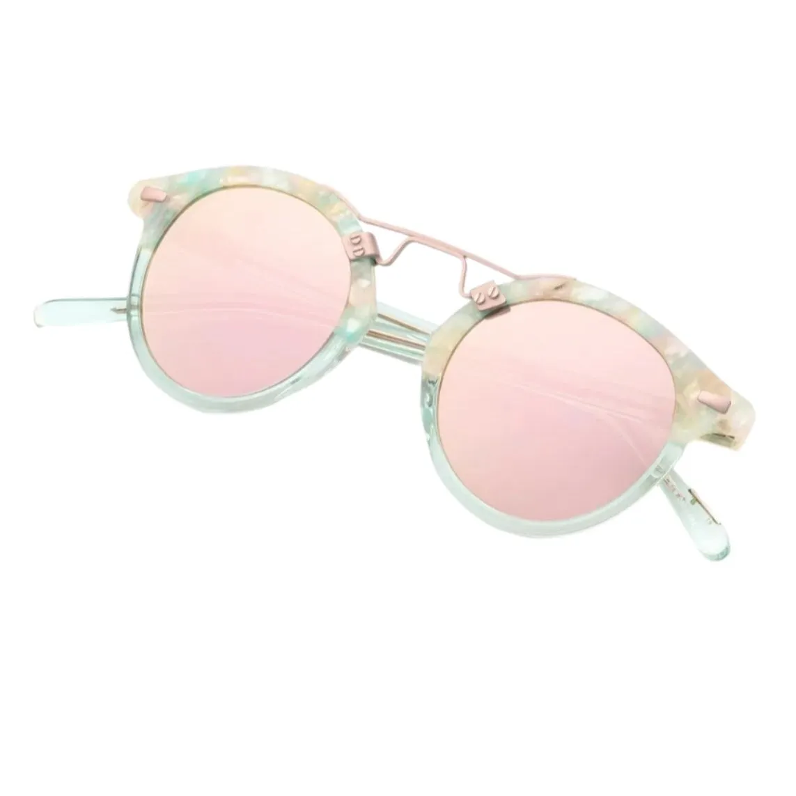 ST. LOUIS Seaglass to Marine Mirrored Rose Gold Lens Turquoise Eyewear Pilot Frame Women's Sunglasses