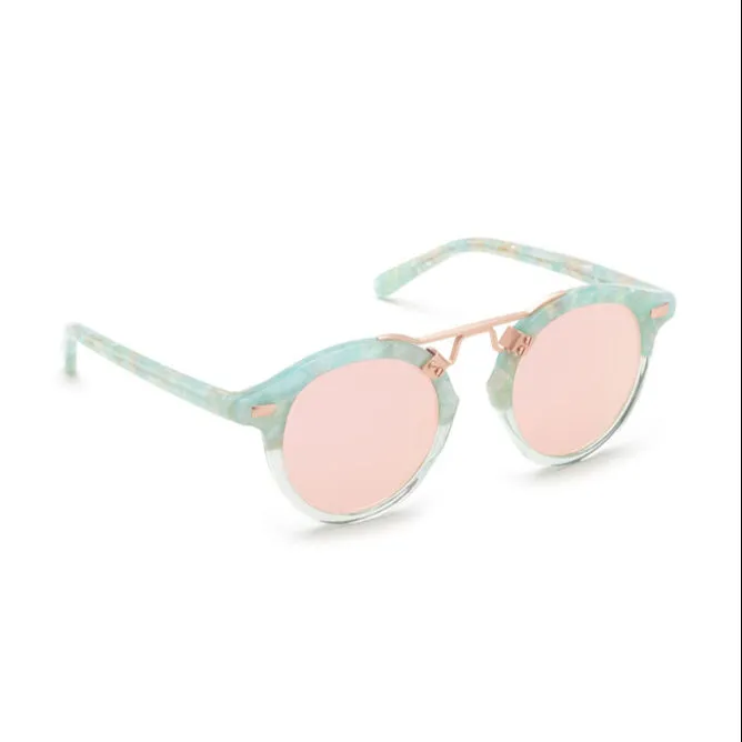 ST. LOUIS Seaglass to Marine Mirrored Rose Gold Lens Turquoise Eyewear Pilot Frame Women's Sunglasses