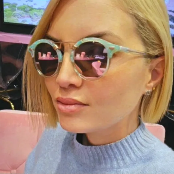 ST. LOUIS Seaglass to Marine Mirrored Rose Gold Lens Turquoise Eyewear Pilot Frame Women's Sunglasses