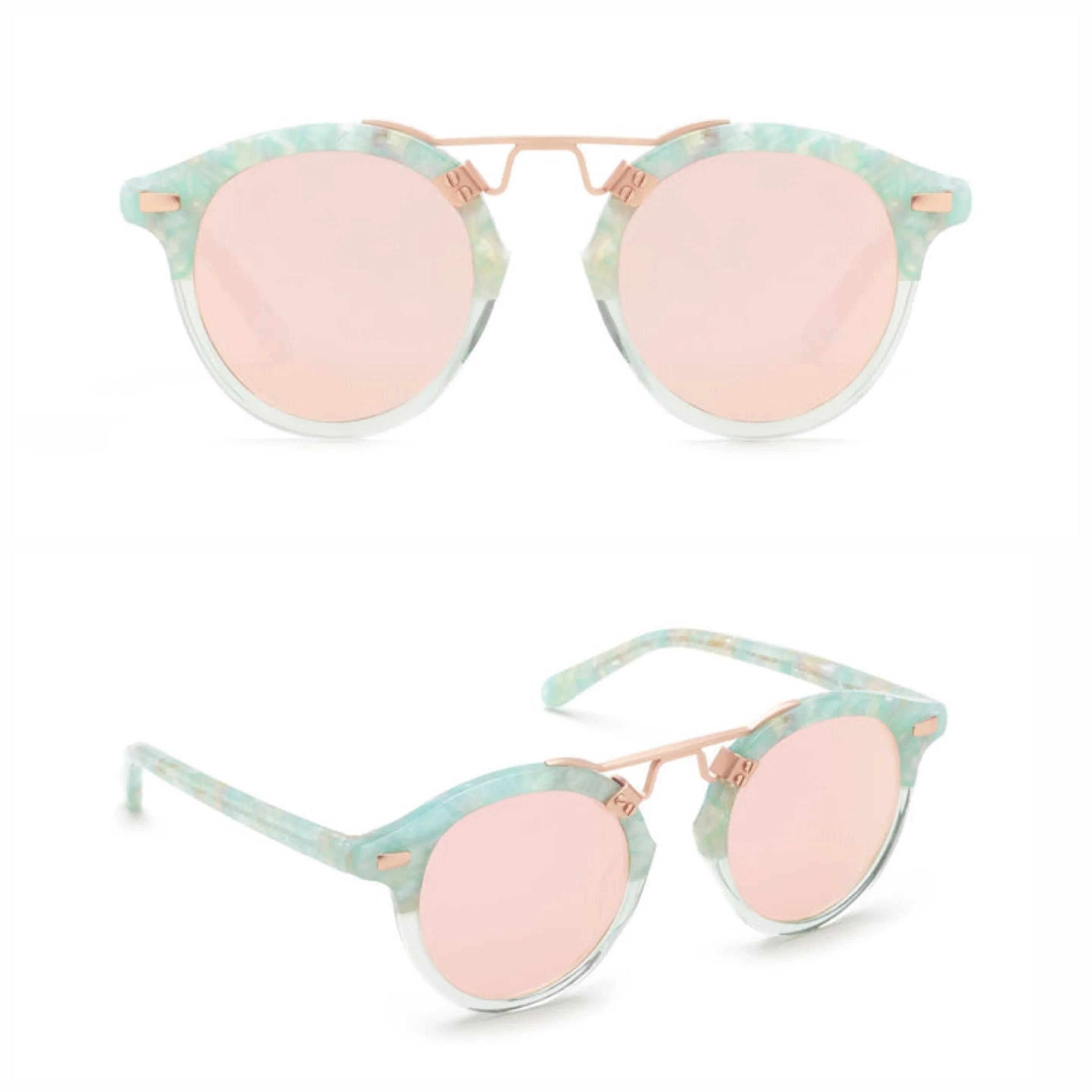 ST. LOUIS Seaglass to Marine Mirrored Rose Gold Lens Turquoise Eyewear Pilot Frame Women's Sunglasses