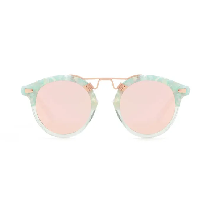 ST. LOUIS Seaglass to Marine Mirrored Rose Gold Lens Turquoise Eyewear Pilot Frame Women's Sunglasses