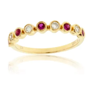Stackable Round Ruby and Round Diamond Band